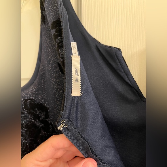 Navy Blue Floral Moonlight Sparkly Dress Homecoming - Picture 3 of 3